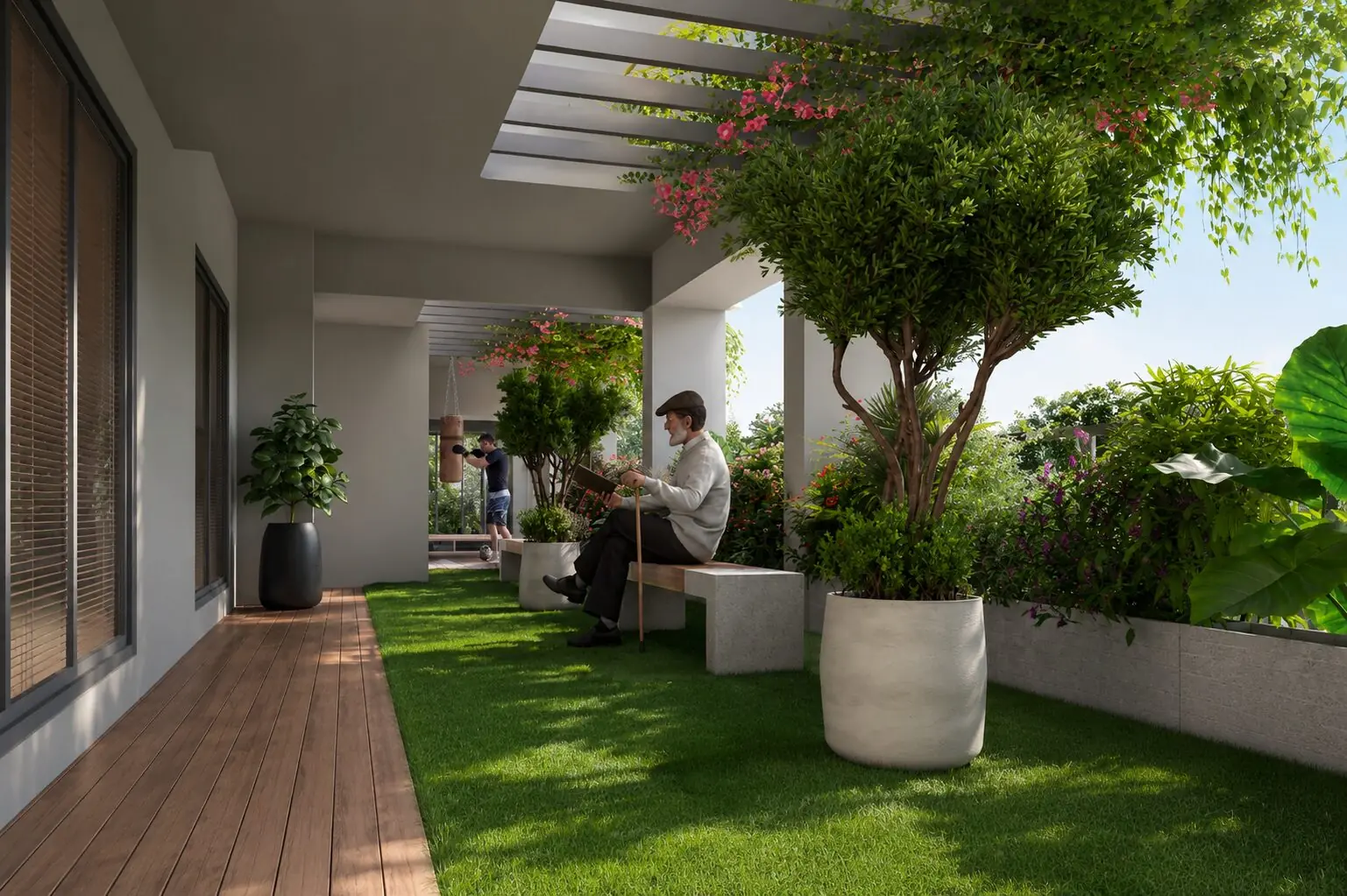 Elder relaxation deck with greenery
