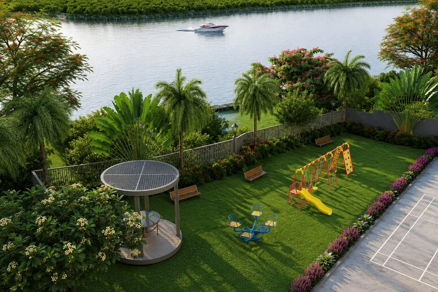 Lakeside landscaped play area