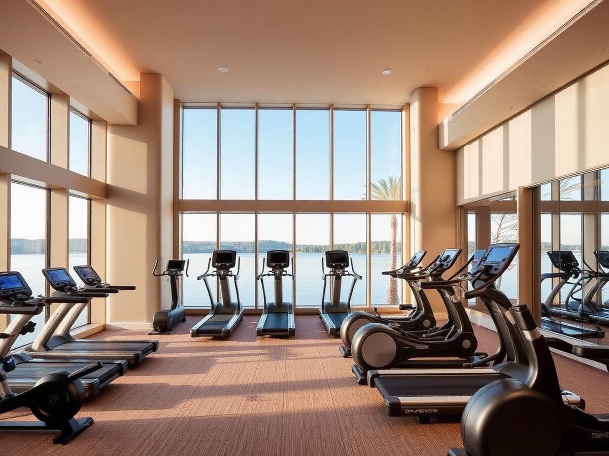 Health club with lake view