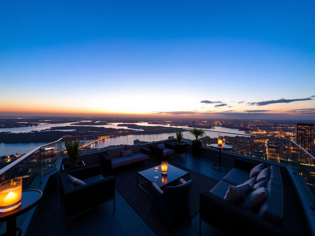 Rooftop sky lounge at twilight